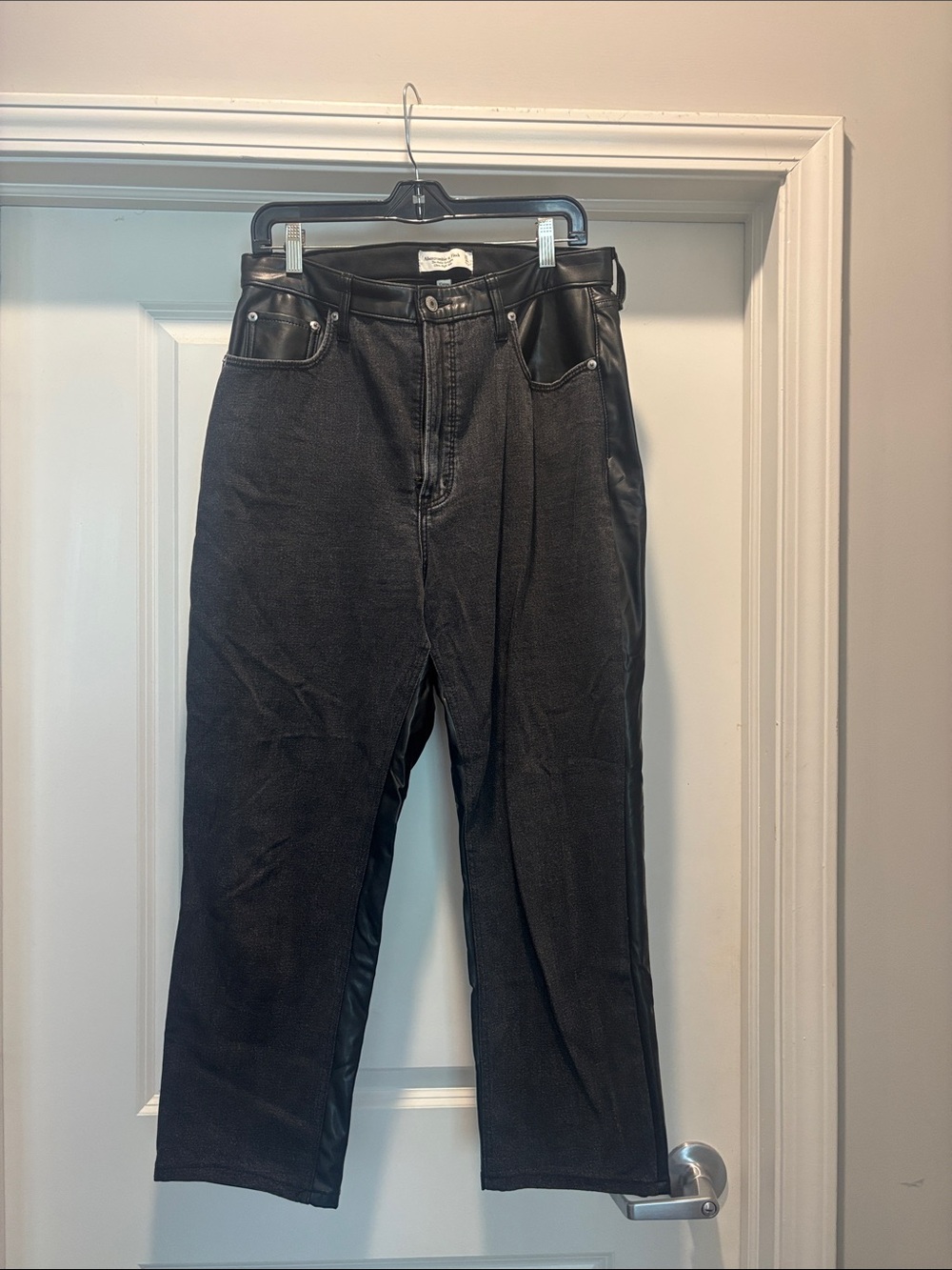 Abercrombie & Fitch Black Mixed-Media Straight-Leg Jeans